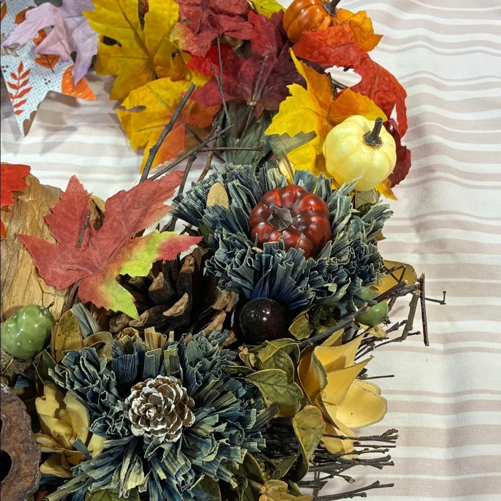 Autumn Harvest Wreath with Pumpkins and Leaves